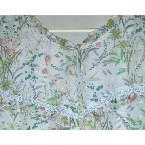 Powder Blue Babydoll Top Blouse LAUREN CONRAD Cottage Core Floral Pastel L - Picture 5 of 16
